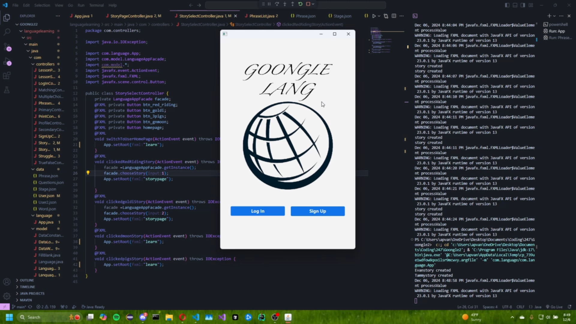 Screenshot of Language Learning Program